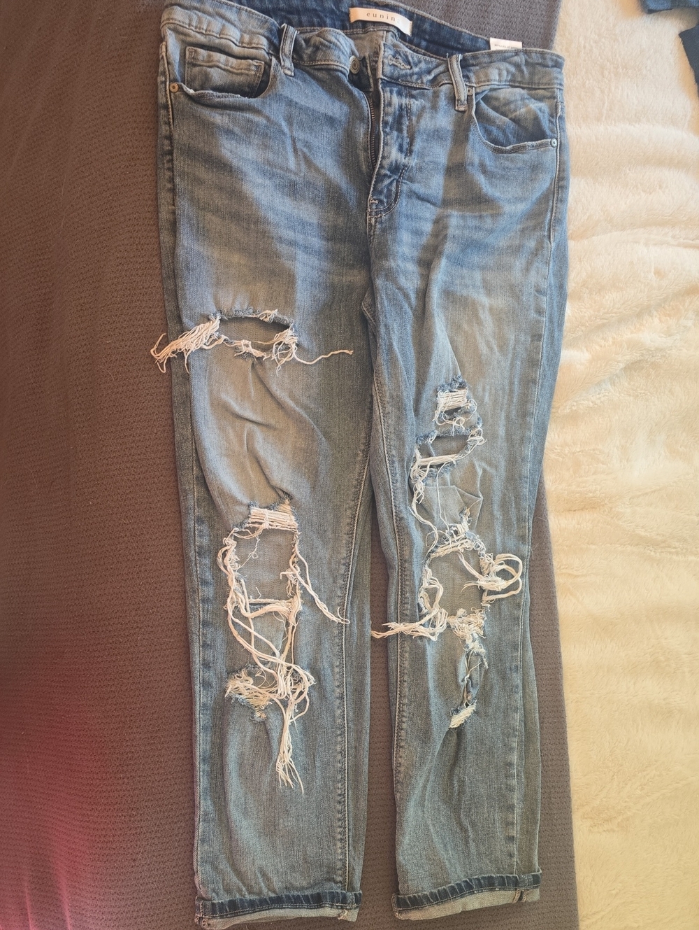 eunina Light Blue Distressed Boyfriend Jeans
